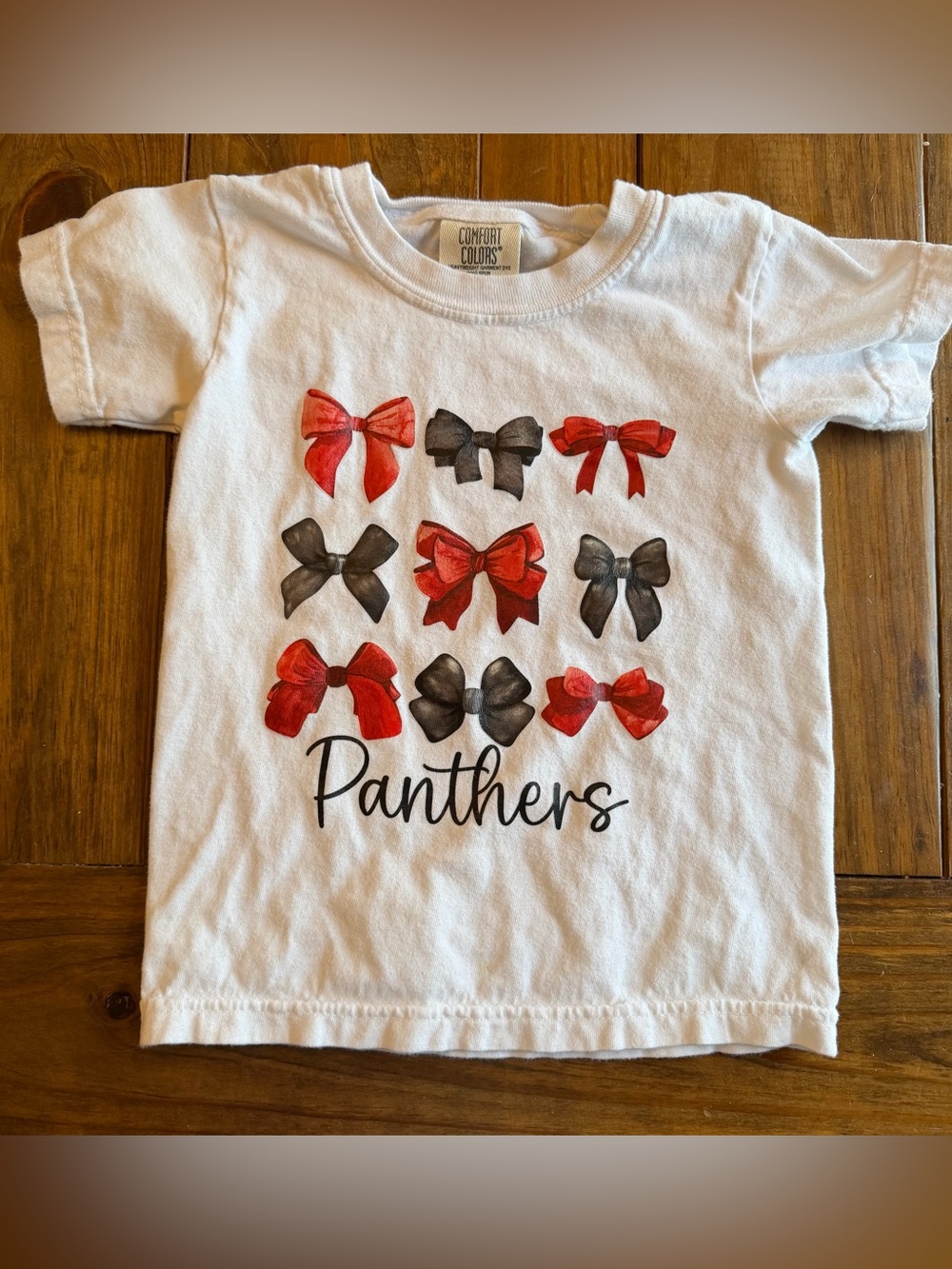 Comfort Colors White Kids T-Shirt with Red & Black Bows - Panthers